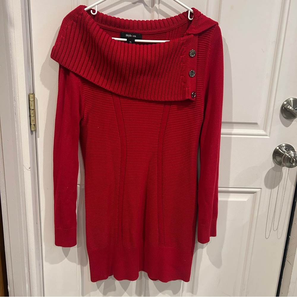 Style & Co Red Off-the-Shoulder Sweater